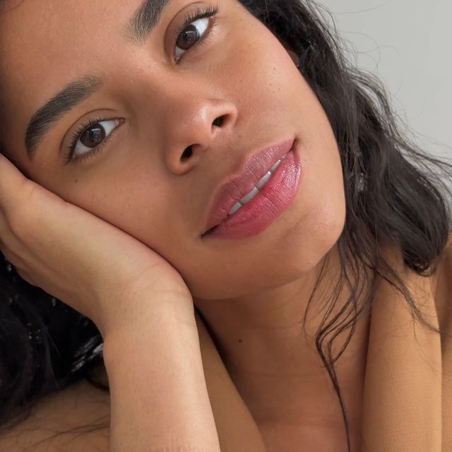 Client with defined brows and natural makeup
