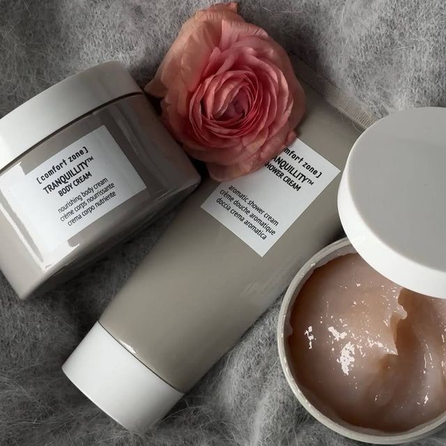 Comfort Zone Tranquillity cosmetics with a pink flower